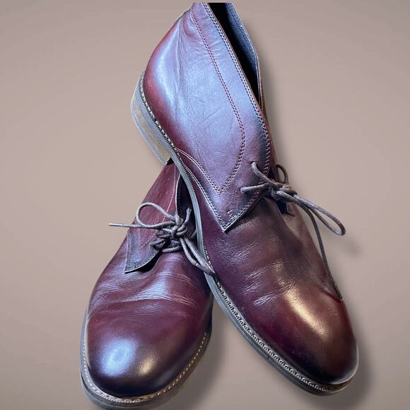 MORETTI Men\'s Size 13 D Black Label Glen Burgundy Leather Chukka Boot Shoes EUC